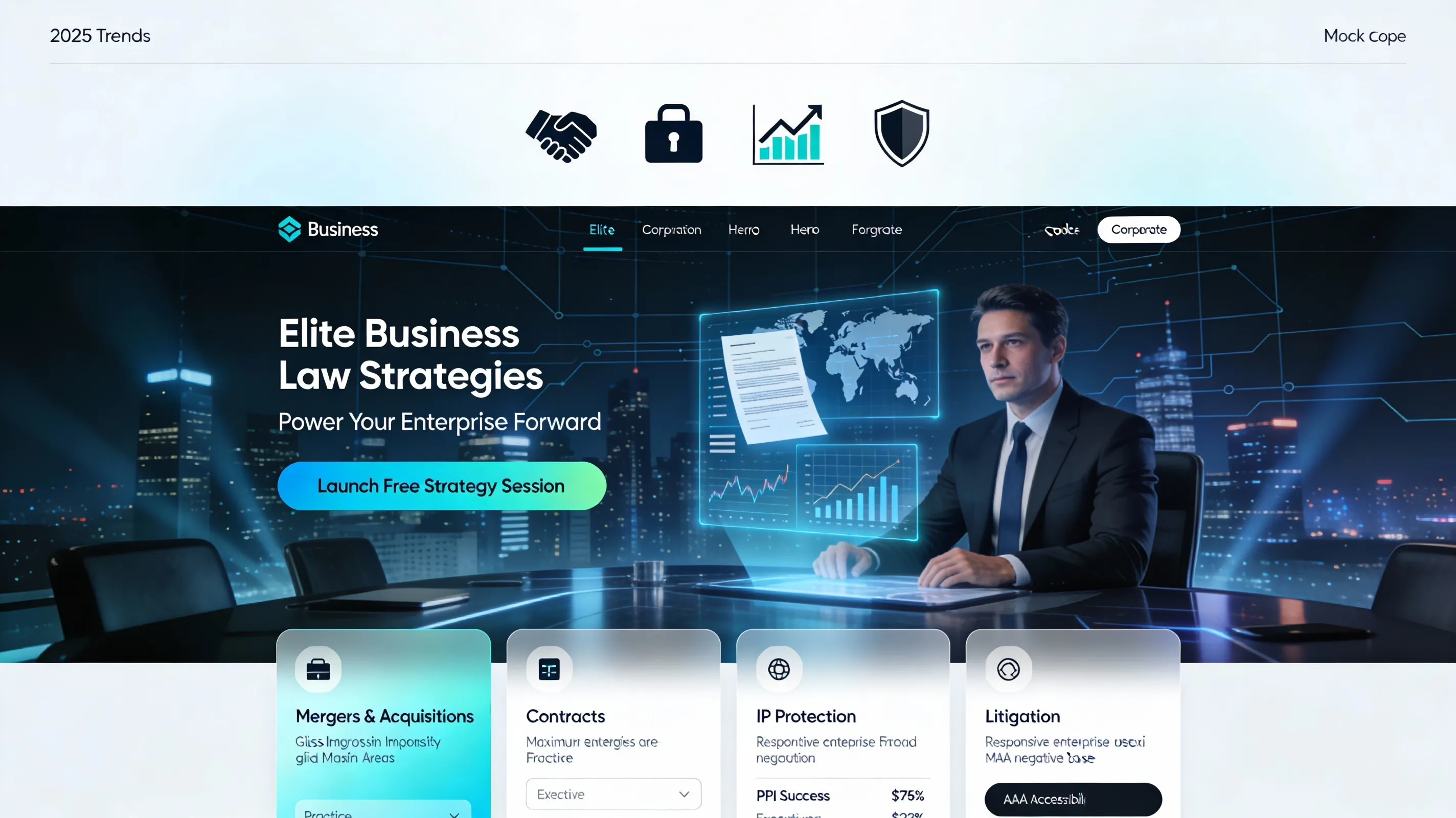 Corporate and business law attorney website template with contract management portal and compliance dashboard for startups